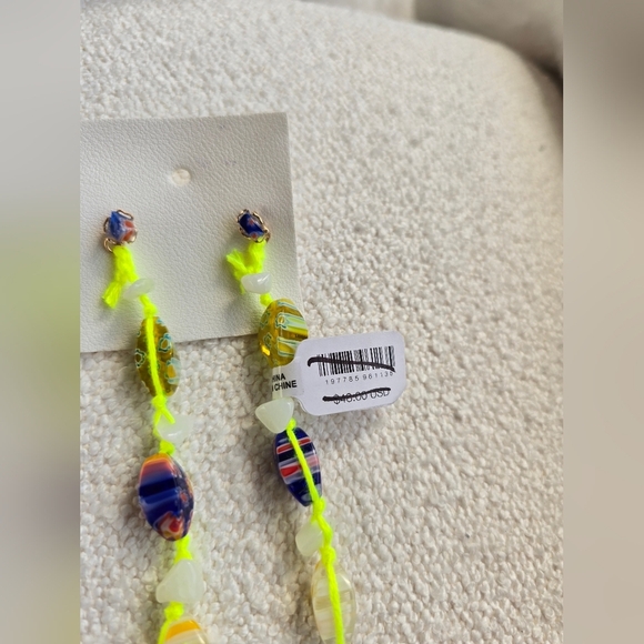 NWT Free People × Ariana Ost, Voyage Dangle Earrings, Neon Light Green -NEW!-$48 - Picture 6 of 7